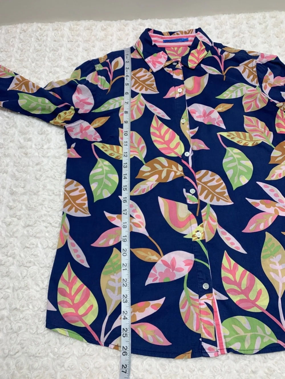 J. McLaughlin Lois Navy Botanical Print !00% Cotton Shirt Sz M
